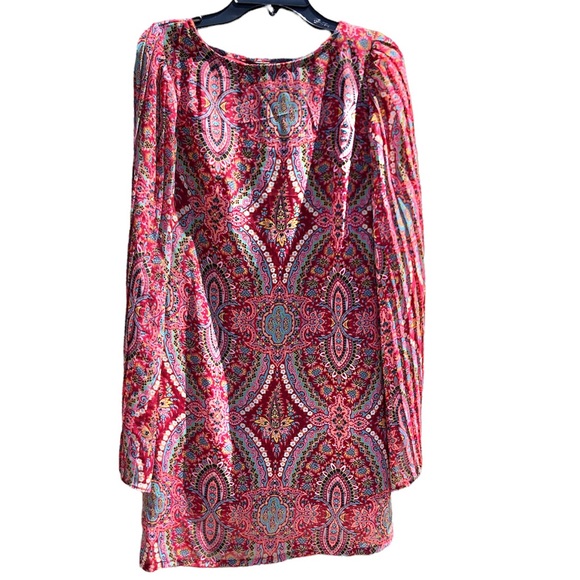 NWT FIRE Los Angeles Dress Womens XS Red Floral Boho Flare Sleeves Groovy $110 - Picture 5 of 7